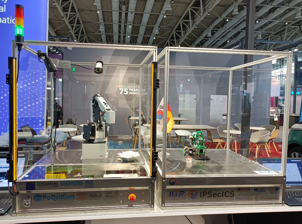 PoQsiKom (left) and IPsecICS (right) demonstrators at the Hannover Messe 2024.